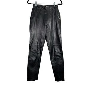 Vintage 1980s PIA RUCCI Black 100% Leather High Waist Pants Tapered Leg size 6